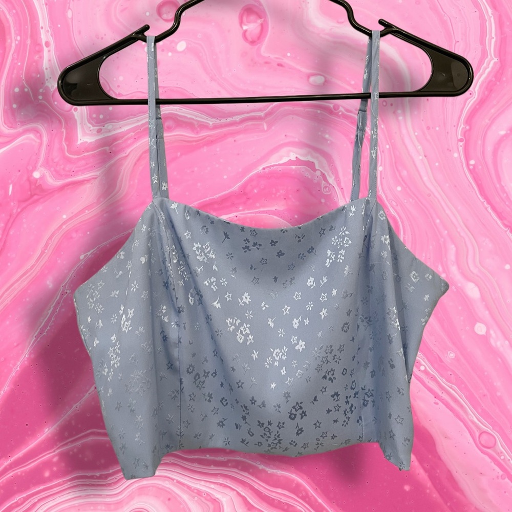 Forever 21 Light Blue Star & Floral Print Cropped‎ Cami Top